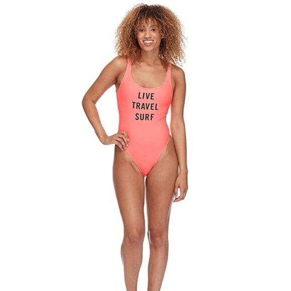 NWT Eidon Surf "Live, Travel, Surf"  blush peach one piece swimsuit, L - Picture 1 of 7